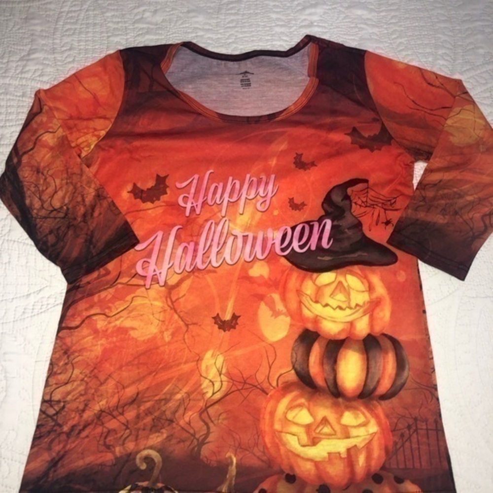 PUMPKIN & CANDY CORN HALLOWEEN THIN TEE SHIRT SZ M